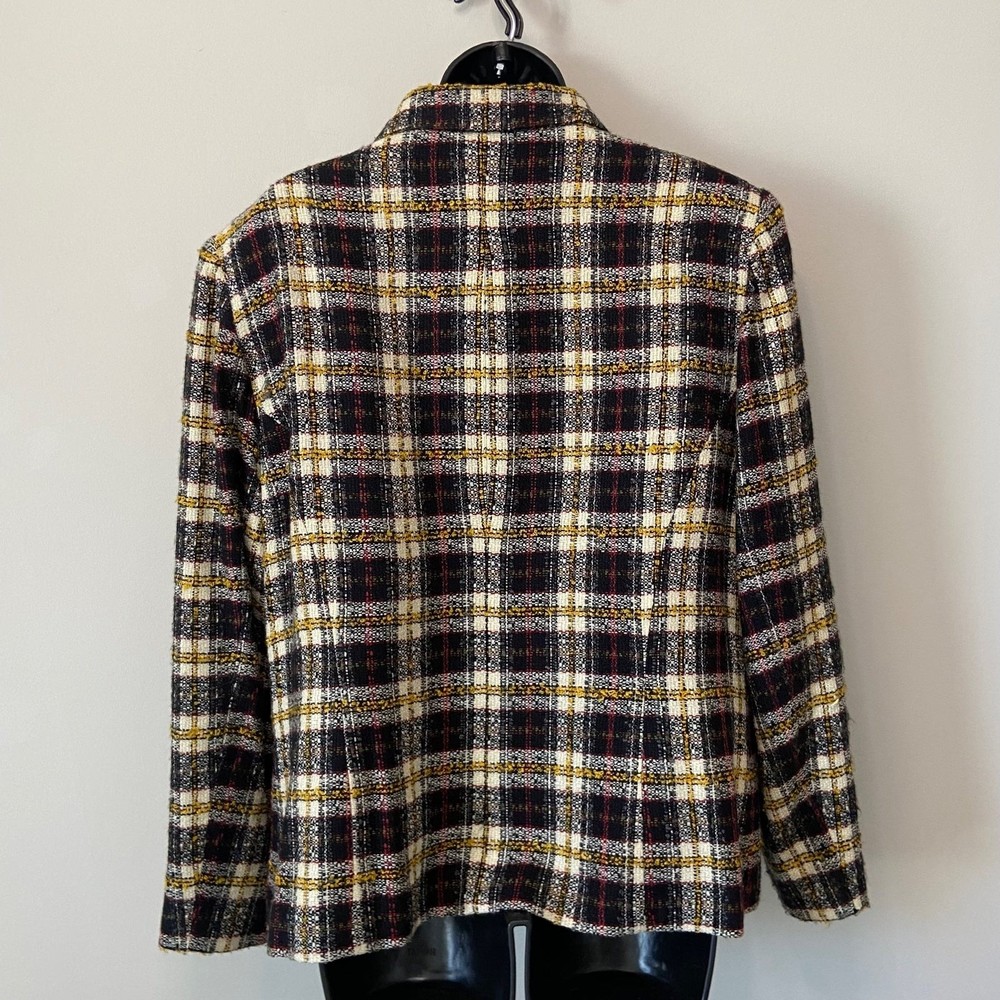 Yellow Red Y2K Plaid Shacket Jacket Blazer Size 16 XL Dark Academia Window Pane - Picture 7 of 10